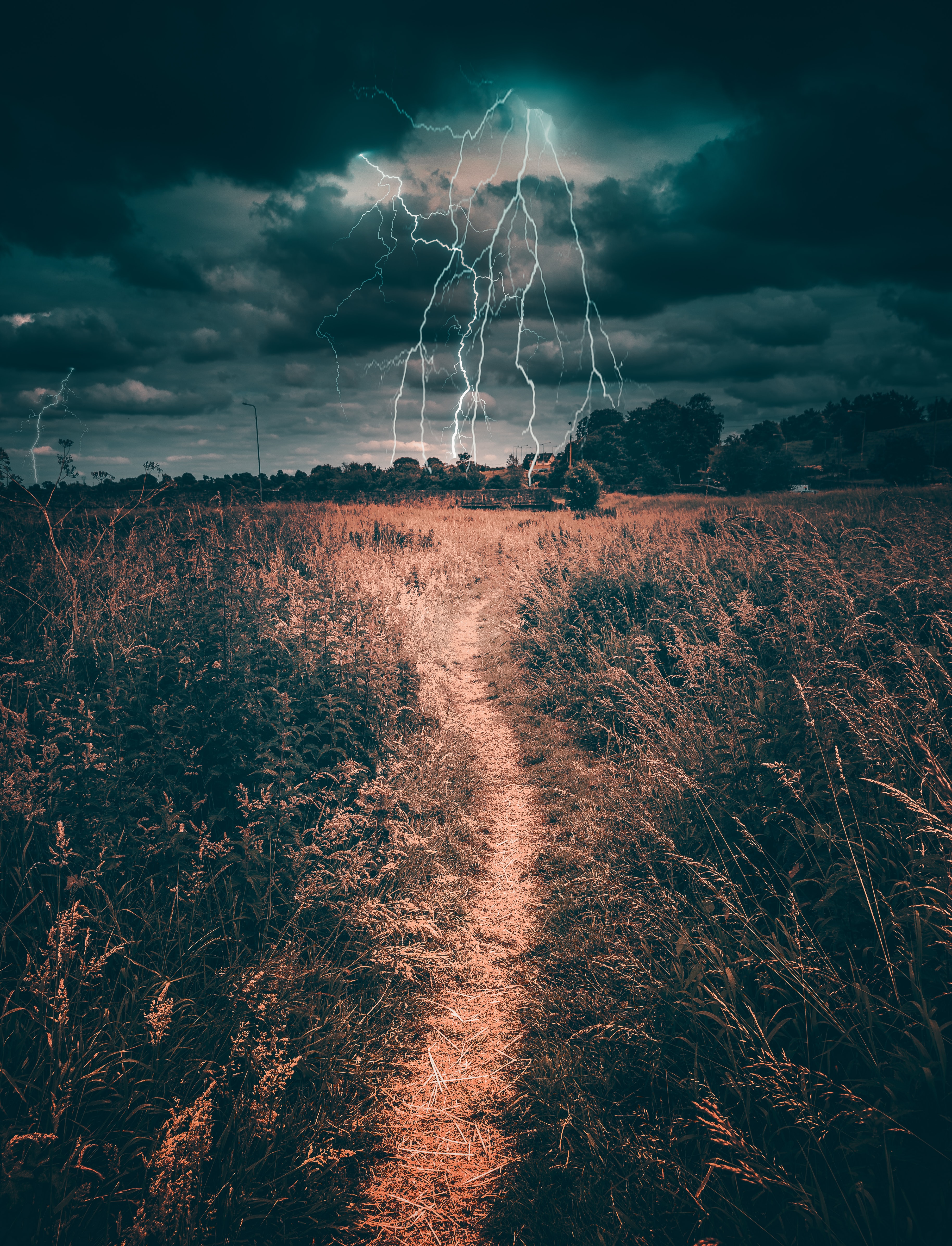 lightning over a field